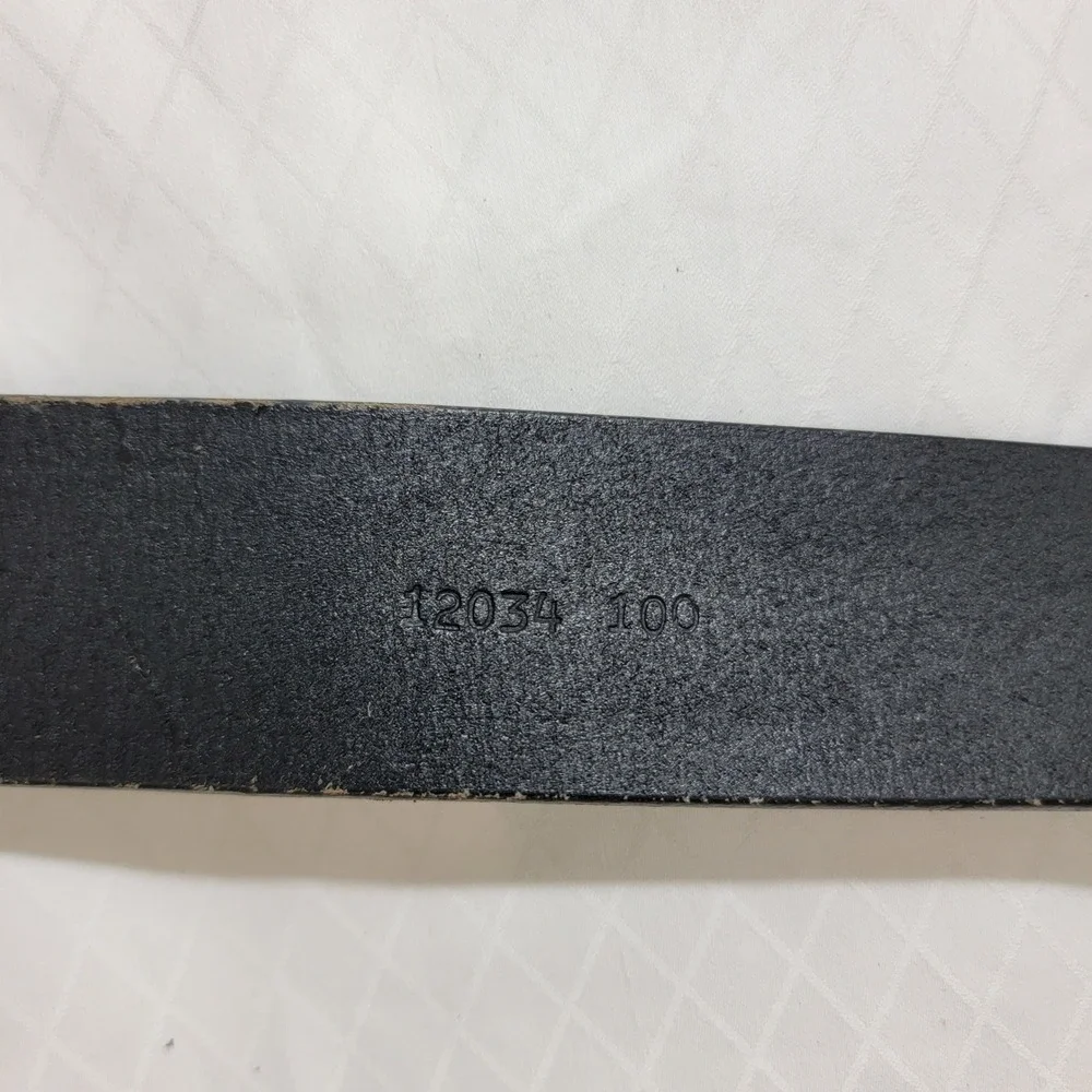 VTG Ann Taylor Black Leather Belt Made in England Silver Square Buckle Womens L